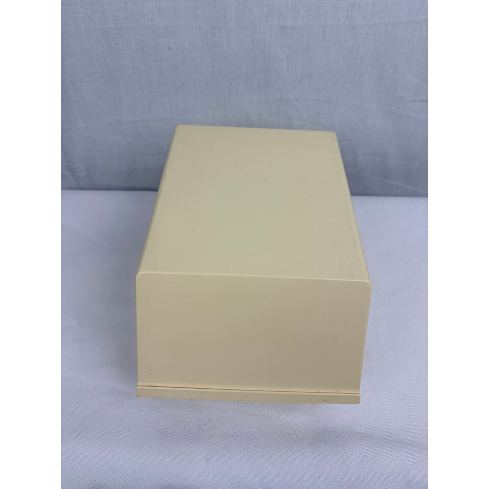 Vintage Cream Plastic Index Card File Box Flip Top Desktop Organizer Retro